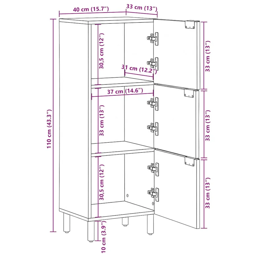 Buffet noir 40x33x110 cm bois d'ingénierie - 11