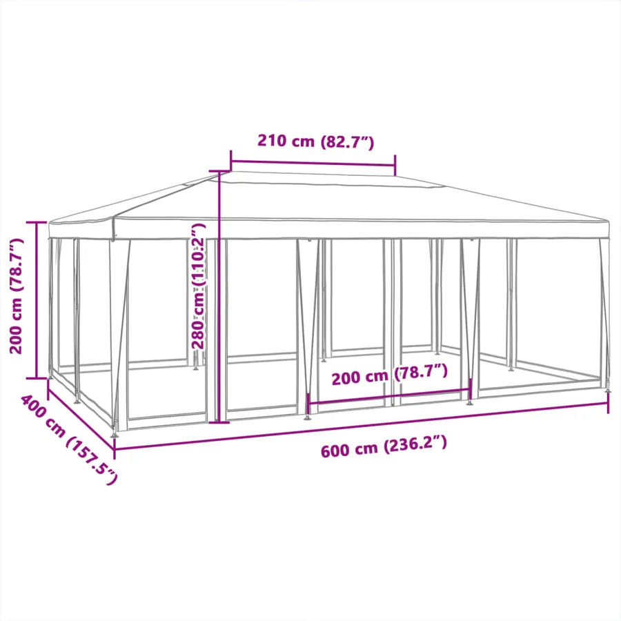 Tente de fête avec 10parois latérales en maille blanc 6x4m PEHD - 8