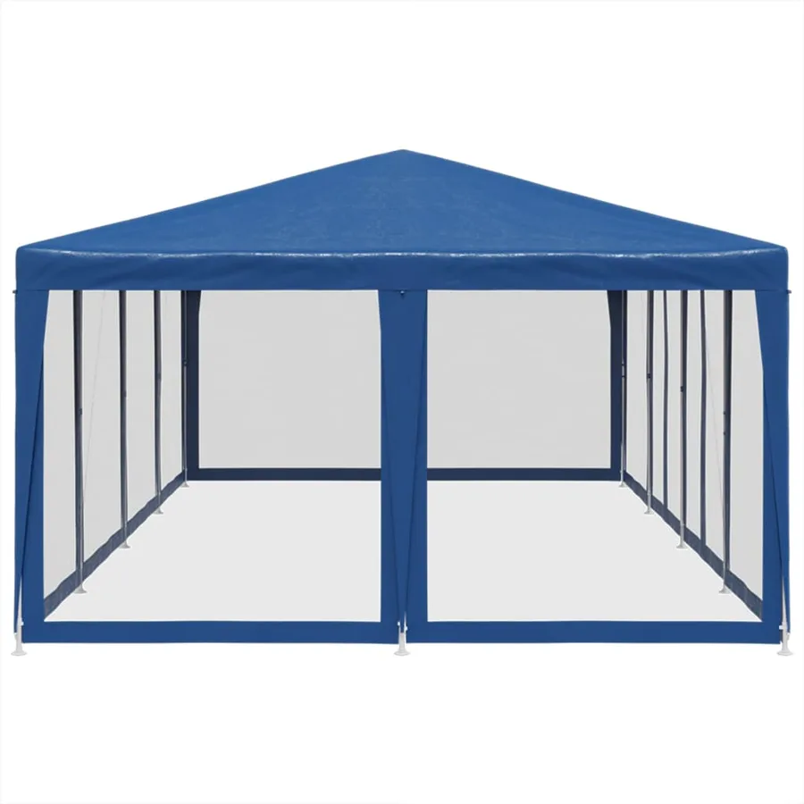 Tente de fête avec 12 parois latérales en maille bleu 8x4m PEHD - 4