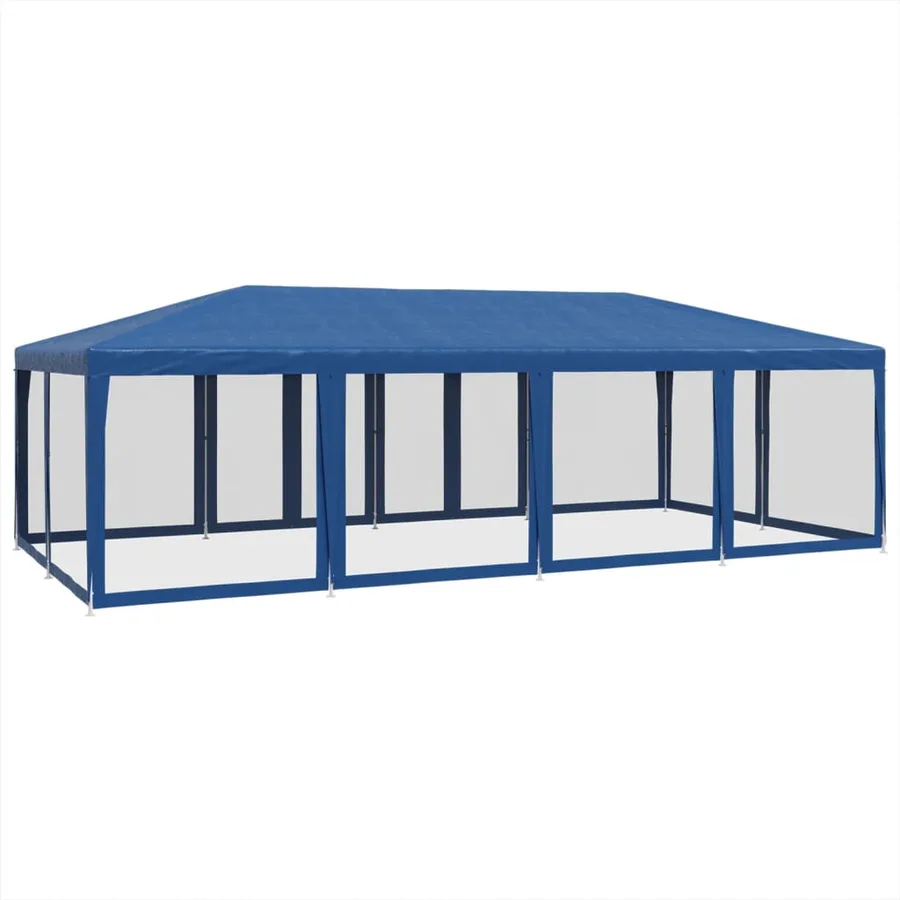 Tente de fête avec 12 parois latérales en maille bleu 8x4m PEHD - 5