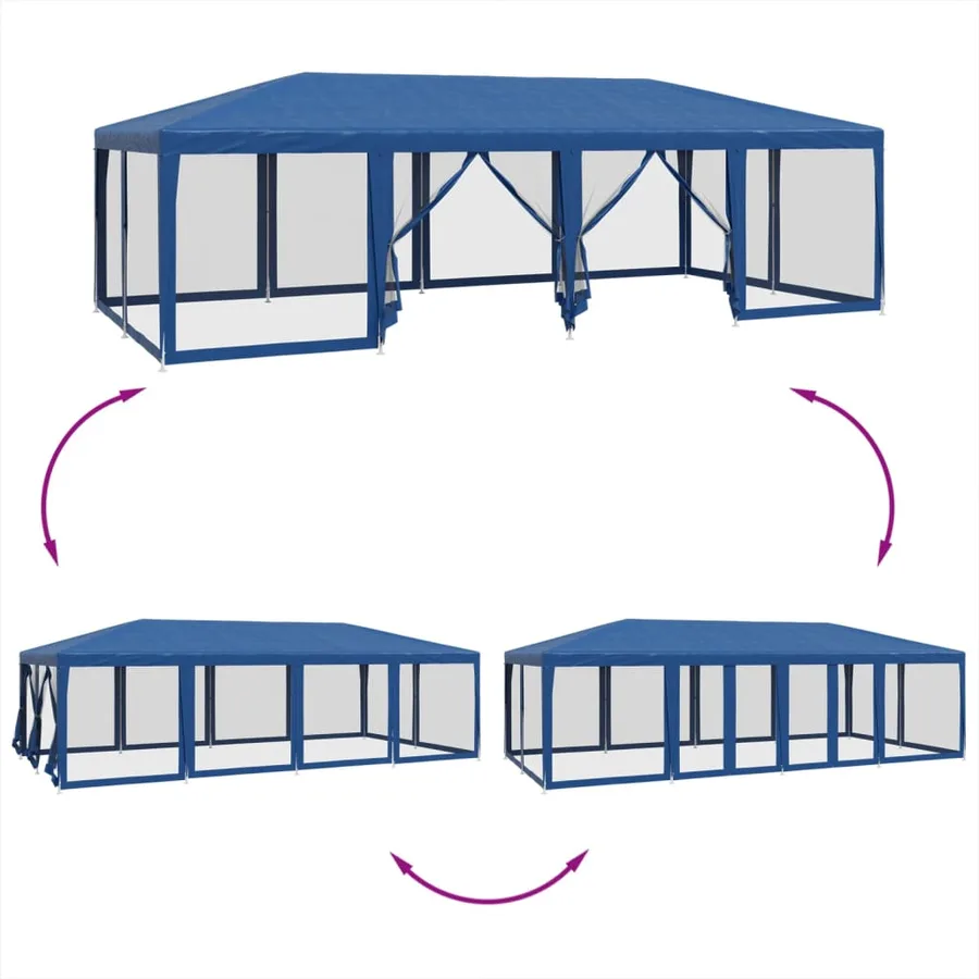 Tente de fête avec 12 parois latérales en maille bleu 8x4m PEHD - 6