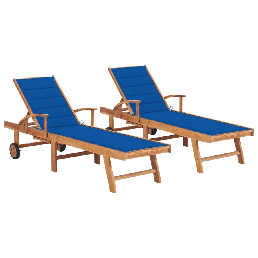 Chaises longues lot de 2 avec coussin anthracite Teck solide - 17