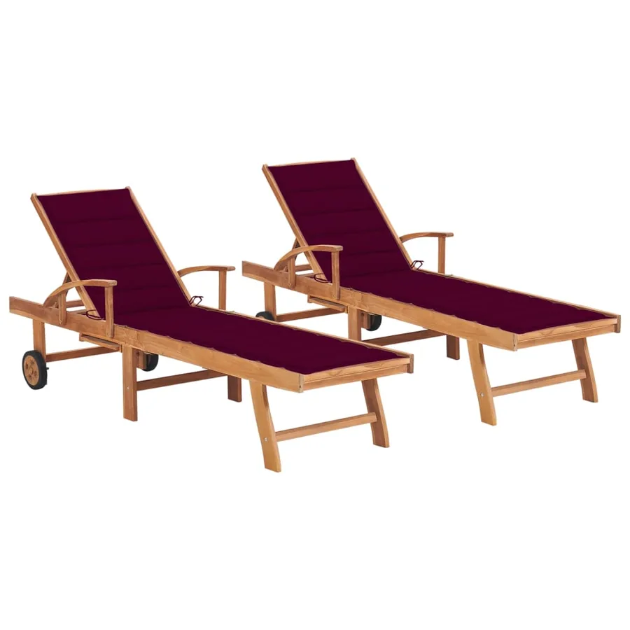 Chaises longues lot de 2 avec coussin anthracite Teck solide - 33