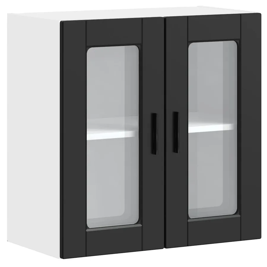 Armoire murale de cuisine avec porte en verre Porto noir - 2