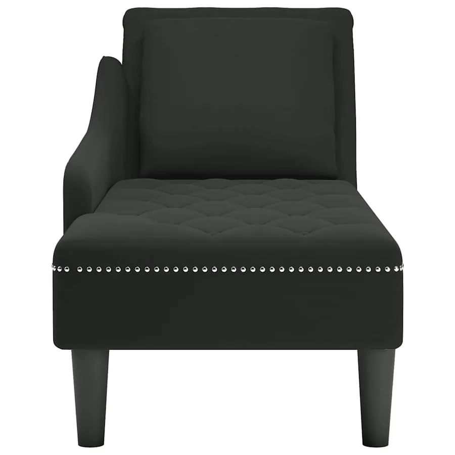 Fauteuil long avec coussin et accoudoir droit noir velours - 4