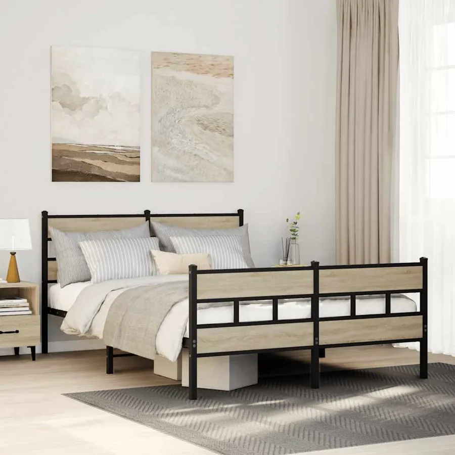 Cadre de lit en métal sans matelas chêne sonoma 135x190 cm