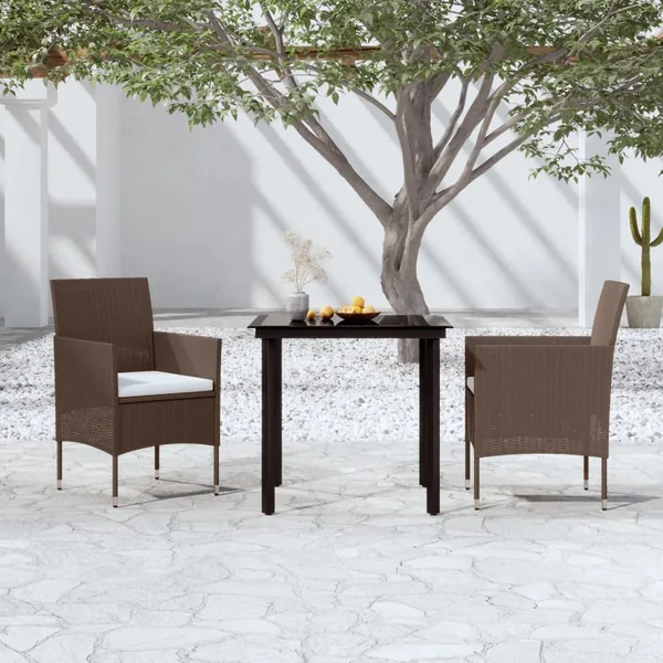 Ensemble à manger de jardin avec coussins 3 pcs Marron et noir