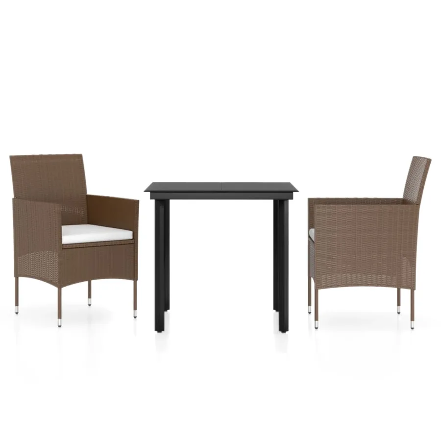 Ensemble à manger de jardin avec coussins 3 pcs Marron et noir - 2