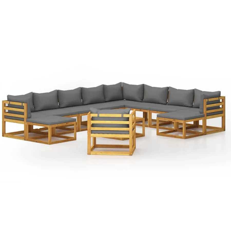 Salon de jardin 12 pcs avec coussin Bois d'acacia solide - 2