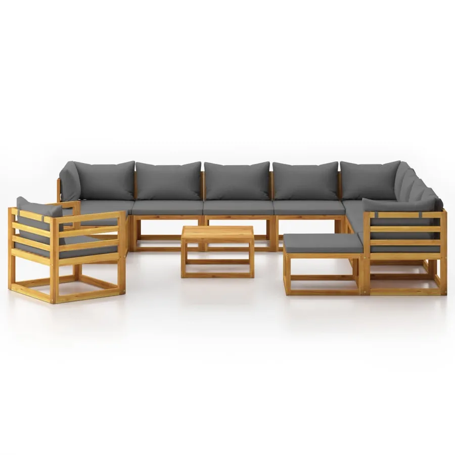 Salon de jardin 12 pcs avec coussin Bois d'acacia solide - 3