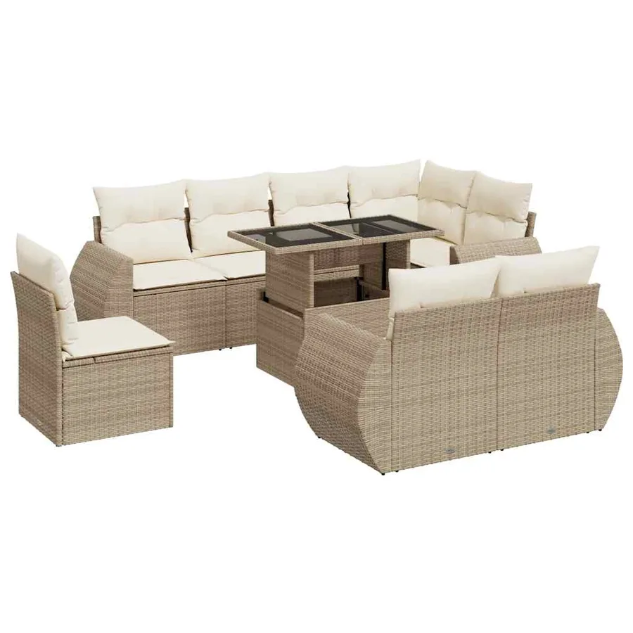 Salon de jardin avec coussins 9 pcs beige résine tressée - 2