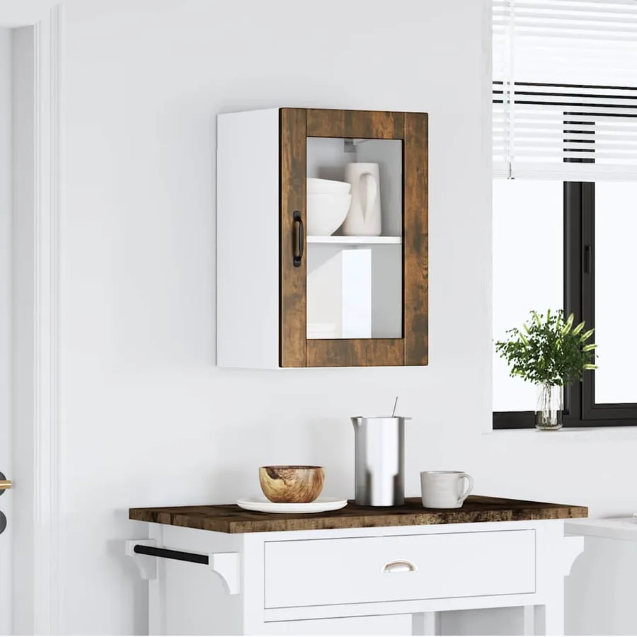 Armoire murale de cuisine avec porte en verre Porto chêne fumé - 3