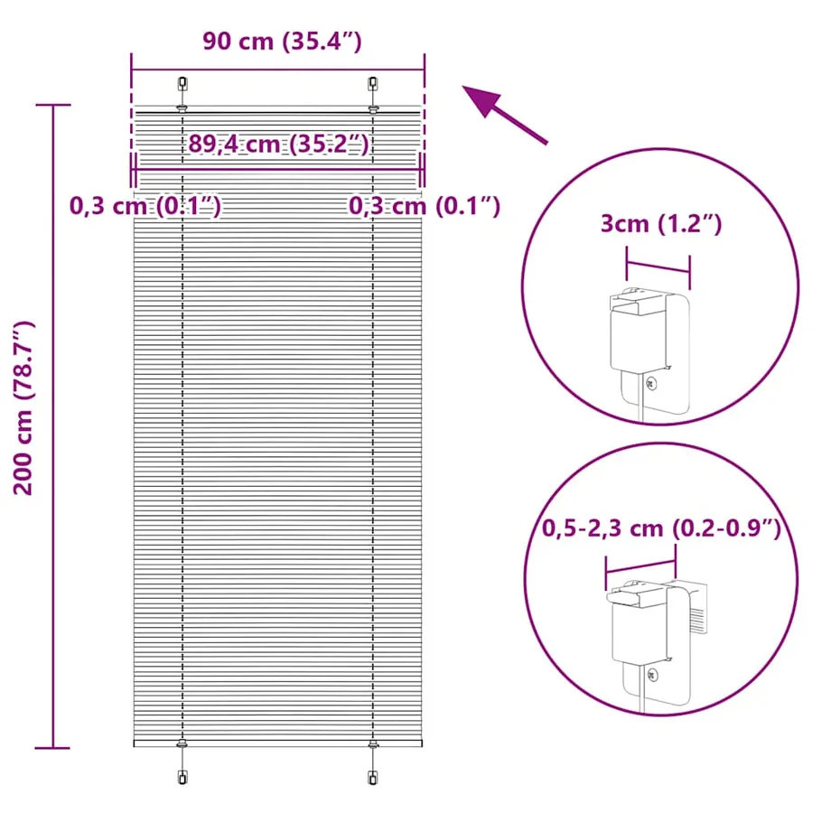Store plissé blanc 90x200 cm largeur du tissu 89,4 cm polyester - 14