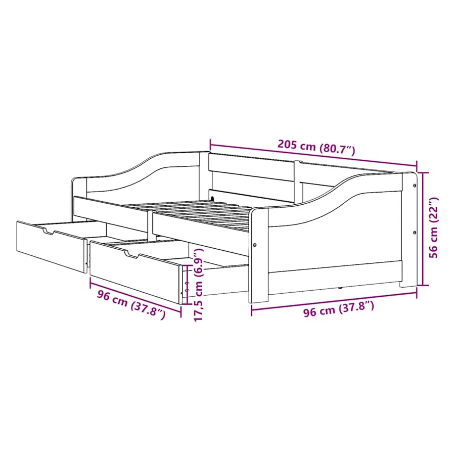 Lit de jour et 2 tiroirs sans matelas IRUN blanc rose 90x200 cm - 10