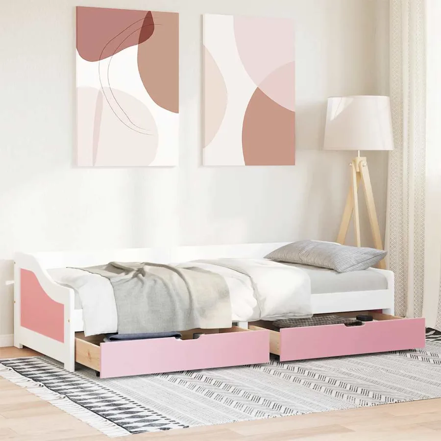Lit de jour et 2 tiroirs sans matelas IRUN blanc rose 90x200 cm - 3