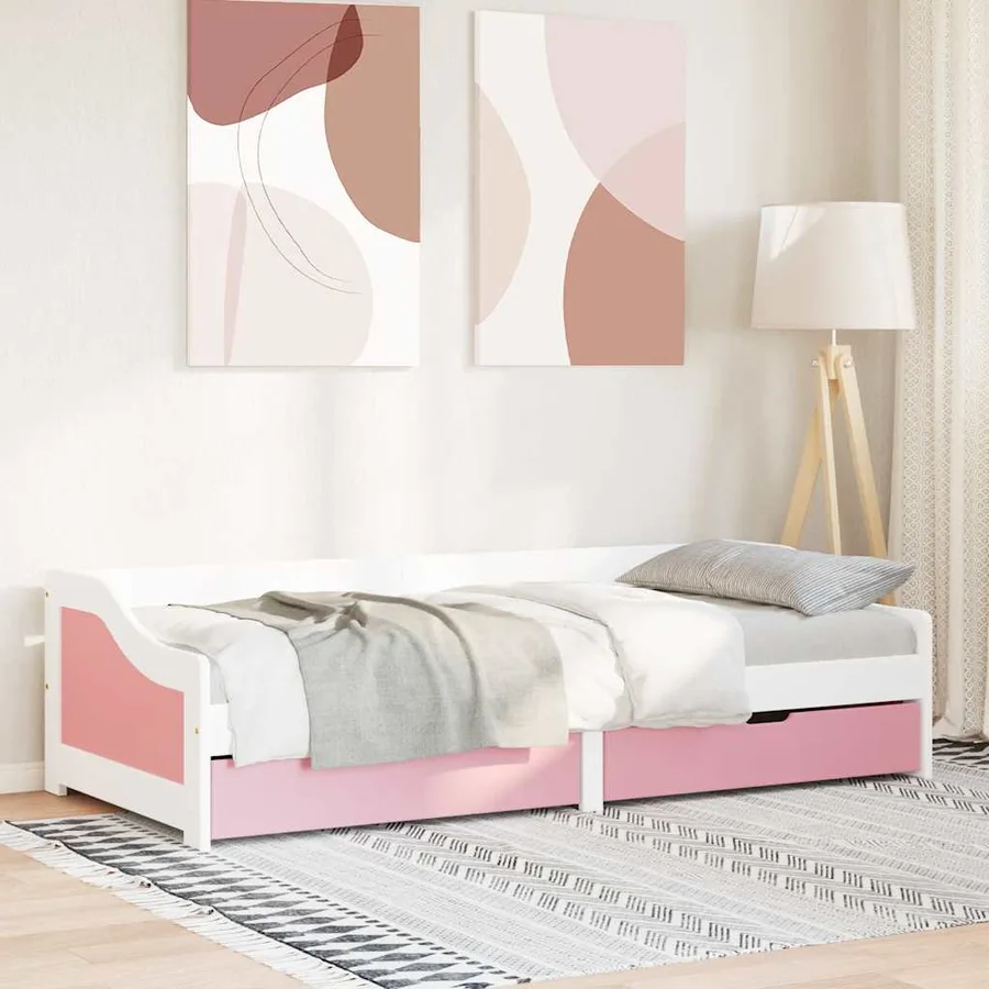 Lit de jour et 2 tiroirs sans matelas IRUN blanc rose 90x200 cm - 4