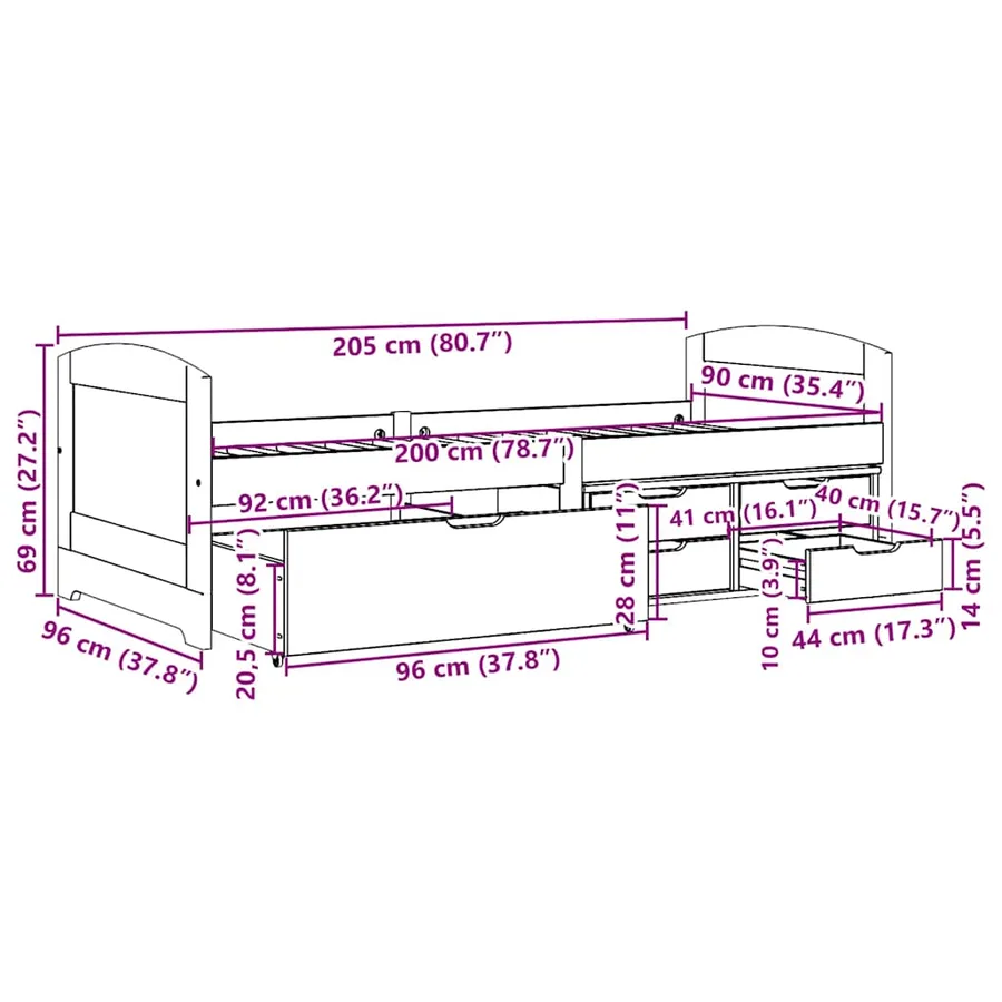 Lit de jour et 5 tiroirs sans matelas IRUN blanc rose 90x200 cm - 10