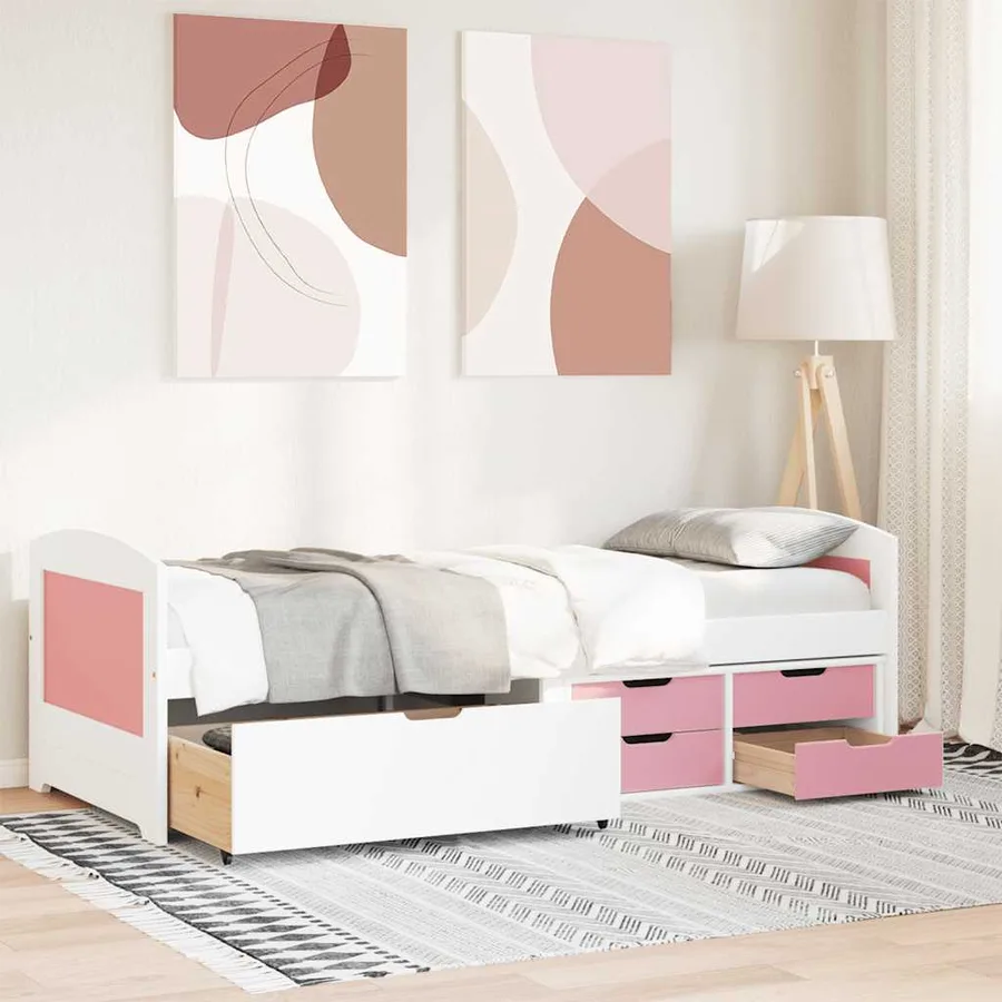 Lit de jour et 5 tiroirs sans matelas IRUN blanc rose 90x200 cm - 3
