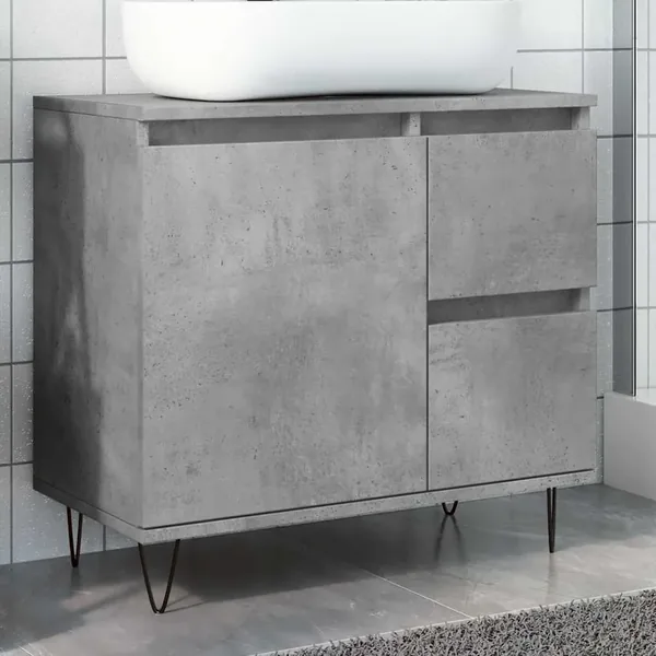 Armoire de lavabo de salle de bain gris béton 65x33x60 cm
