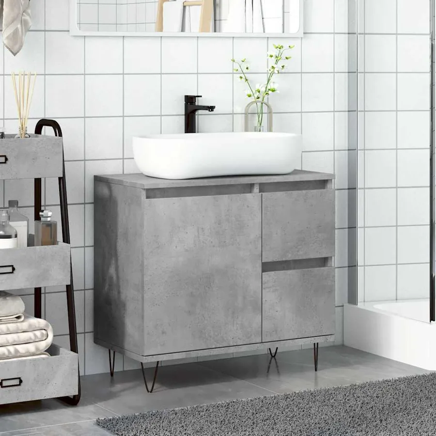 Armoire de lavabo de salle de bain gris béton 65x33x60 cm - 3