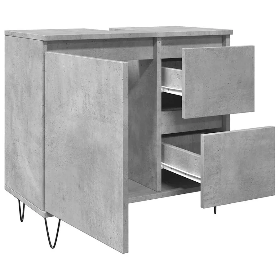 Armoire de lavabo de salle de bain gris béton 65x33x60 cm - 5