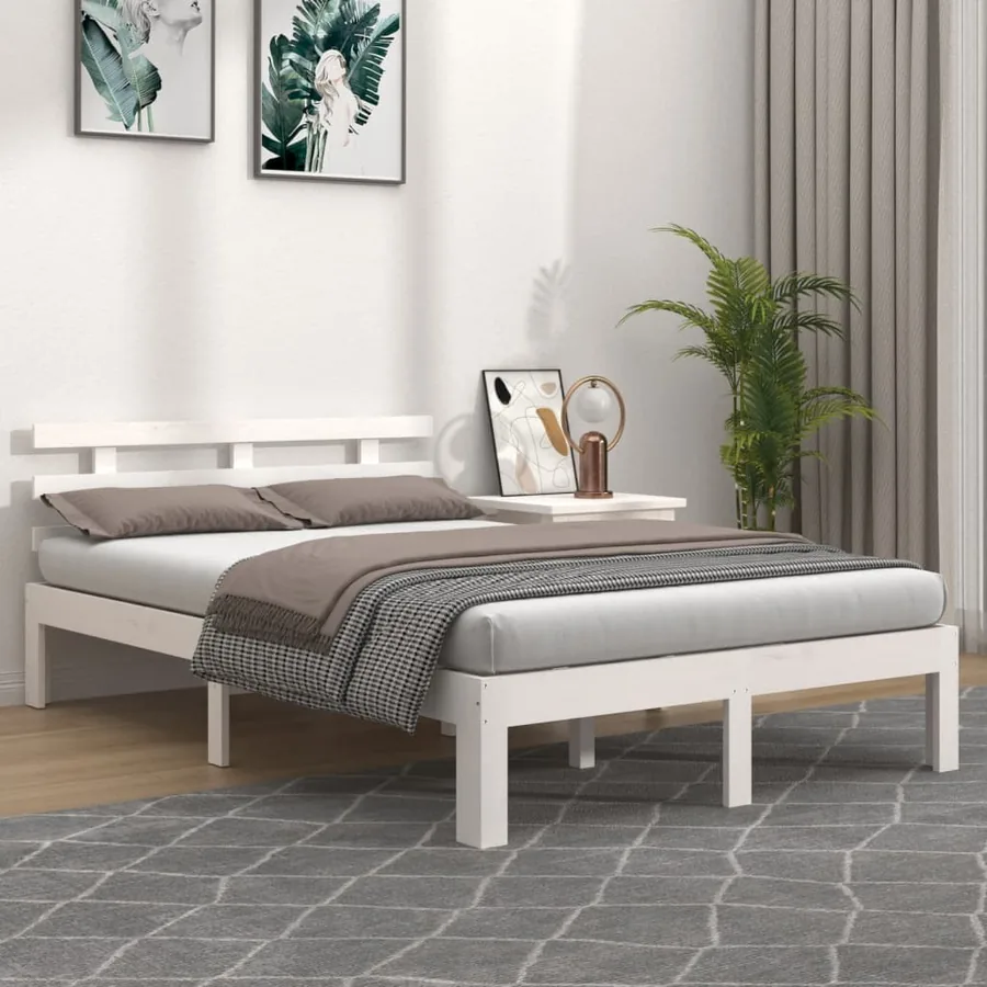 Cadre de lit sans matelas blanc bois massif 120x200 cm