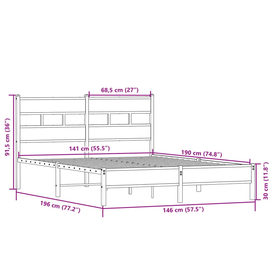 Cadre de lit sans matelas chêne sonoma 140x190 cm - 9