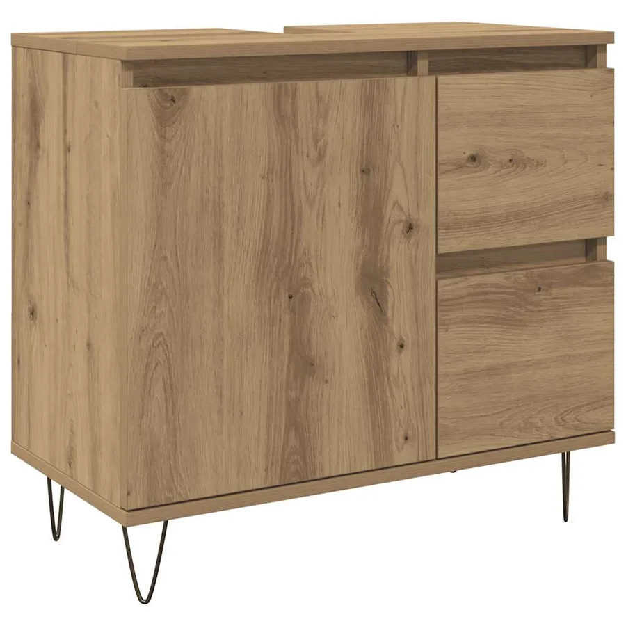 Armoire de lavabo de salle de bain chêne artisanal 65x33x60 cm - 2