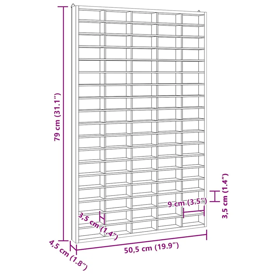 Vitrine de collection en bois avec 90 compartiments 50,5 x 4,5 x 79 cm - 9