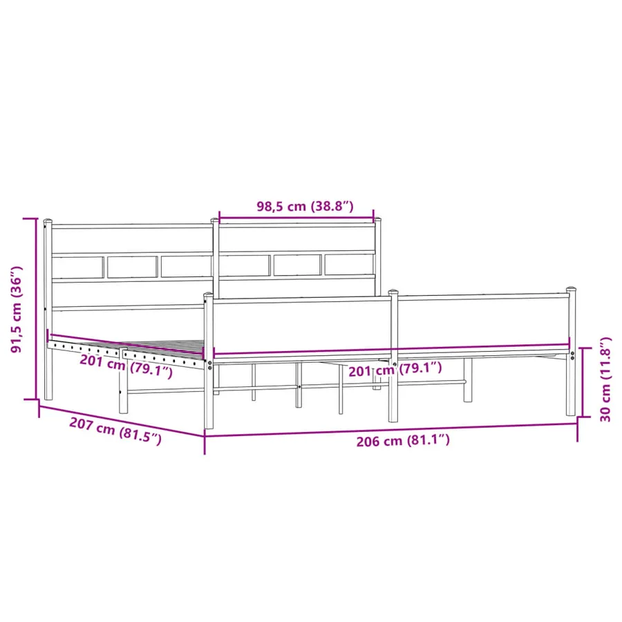 Cadre de lit en métal sans matelas chêne sonoma 200x200 cm - 9