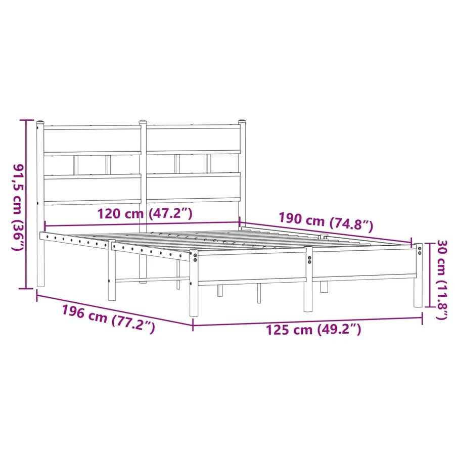 Cadre de lit sans matelas chêne marron 120x190 cm - 9