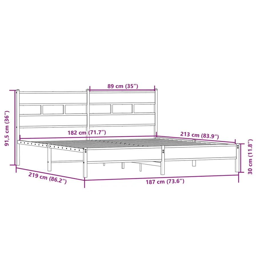 Cadre de lit en métal sans matelas chêne sonoma 183x213 cm - 9