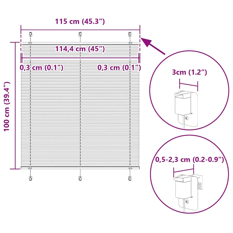 Store plissé blanc 115x100cm largeur du tissu 114,4cm polyester - 14