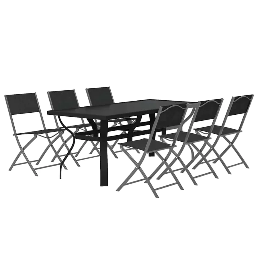 Ensemble à manger de jardin 7 pcs Gris et noir - 3