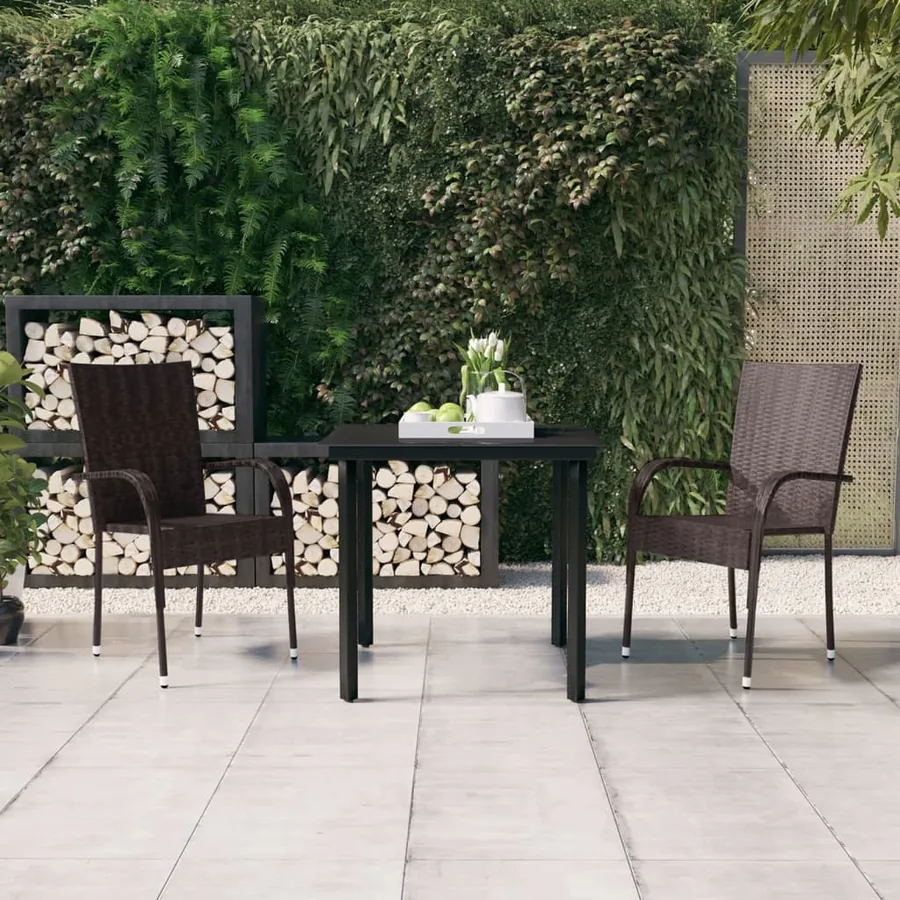 Ensemble à manger de jardin 3 pcs Marron et noir