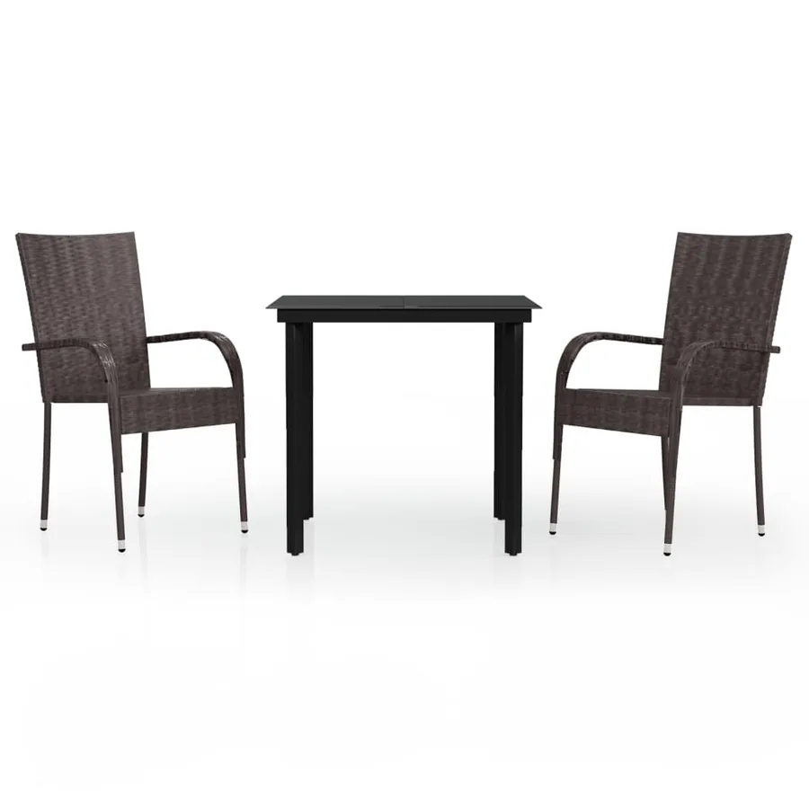 Ensemble à manger de jardin 3 pcs Marron et noir - 2