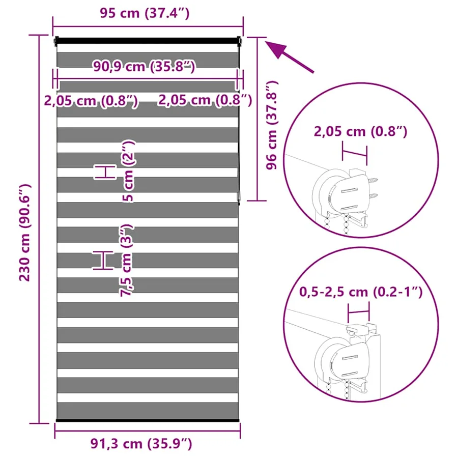 Store zèbre marron 95x230 cm largeur du tissu 90,9 cm polyester - 16