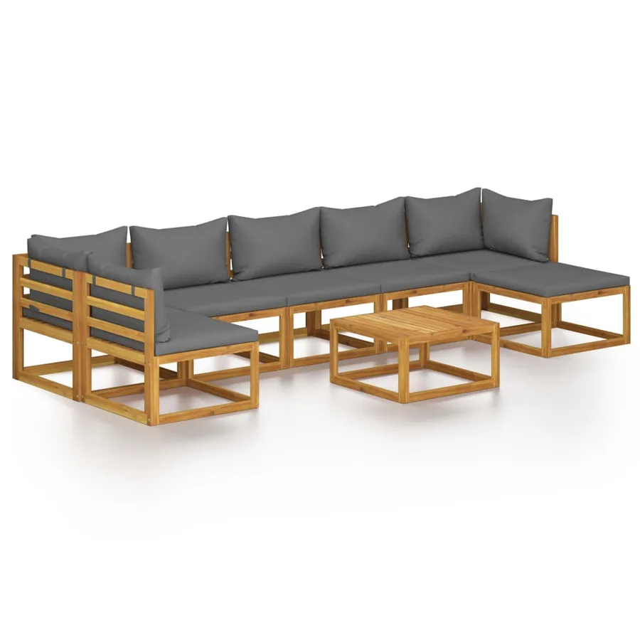Salon de jardin 8 pcs avec coussin Bois d'acacia solide - 2