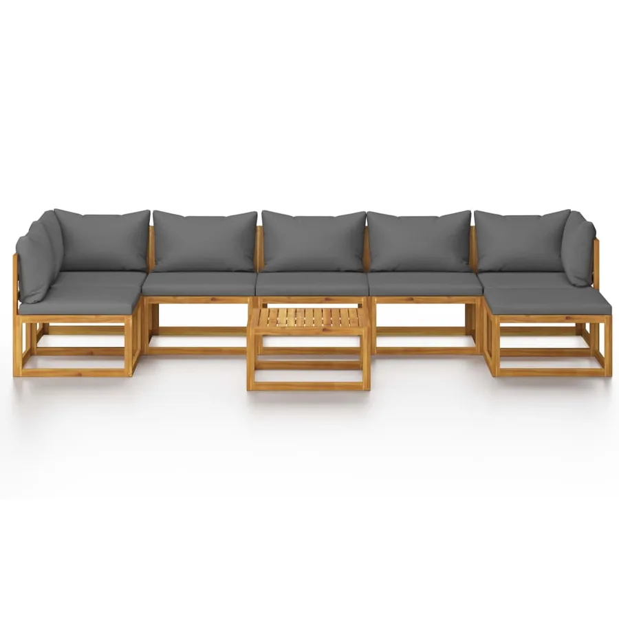 Salon de jardin 8 pcs avec coussin Bois d'acacia solide - 3