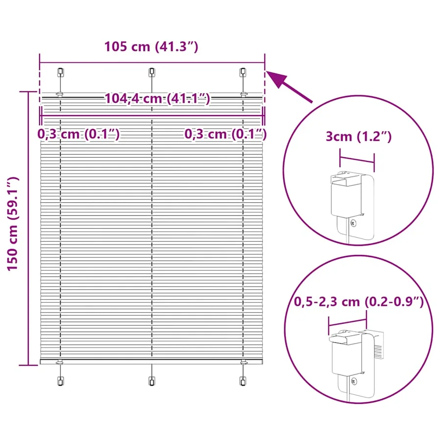 Store plissé blanc 105x150cm largeur du tissu 104,4cm polyester - 14