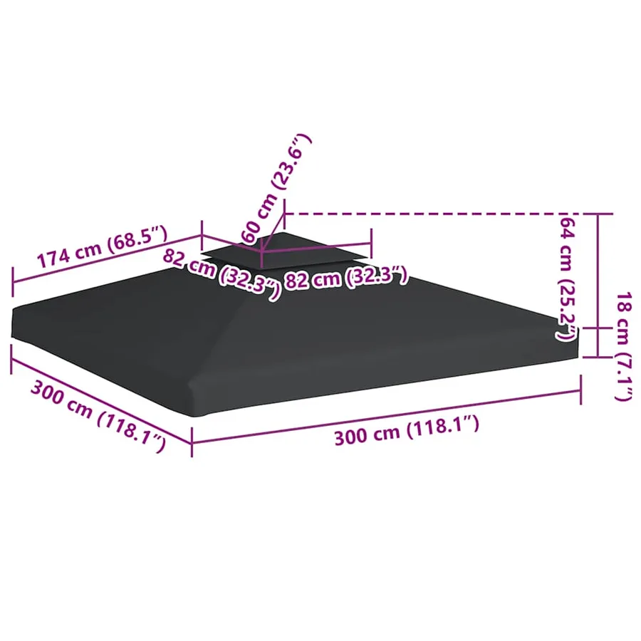 Recouvrement de remplacement d'auvent 310 g/m² 3x3 m Gris foncé - 6