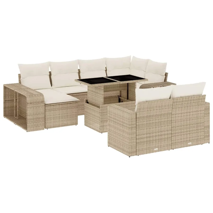 Salon de jardin 11 pcs avec coussins beige résine tressée - 2