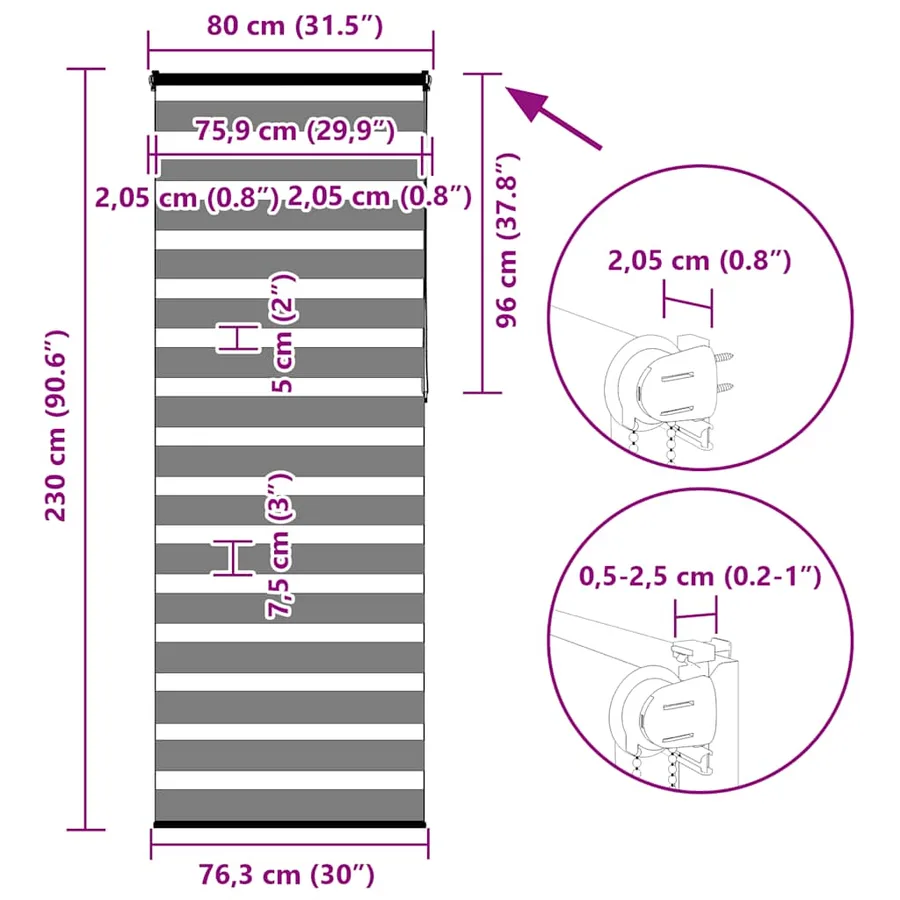 Store zèbre noir 80x230 cm largeur du tissu 75,9 cm polyester - 16