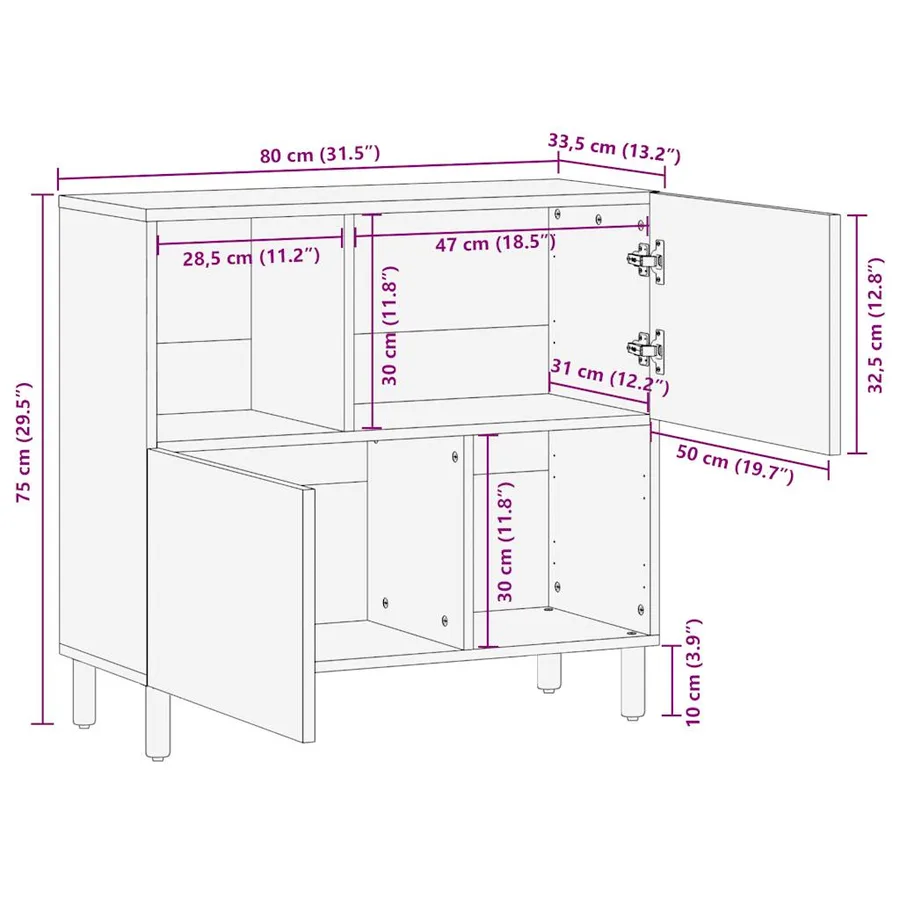 Buffet 80x33,5x75 cm bois de manguier brut massif - 12
