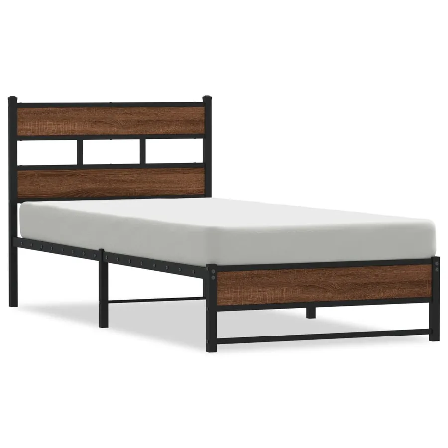 Cadre de lit en métal sans matelas chêne marron 90x190 cm - 2