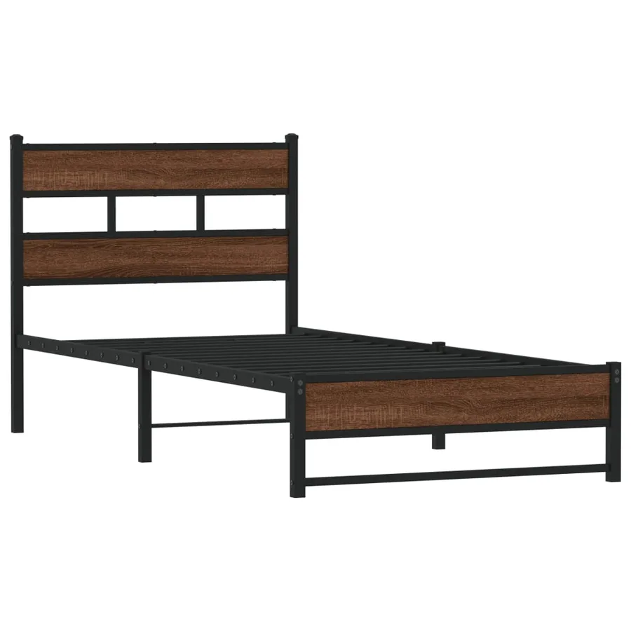 Cadre de lit en métal sans matelas chêne marron 90x190 cm - 3