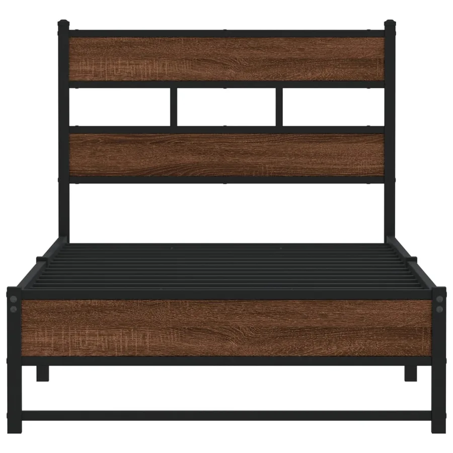 Cadre de lit en métal sans matelas chêne marron 90x190 cm - 4