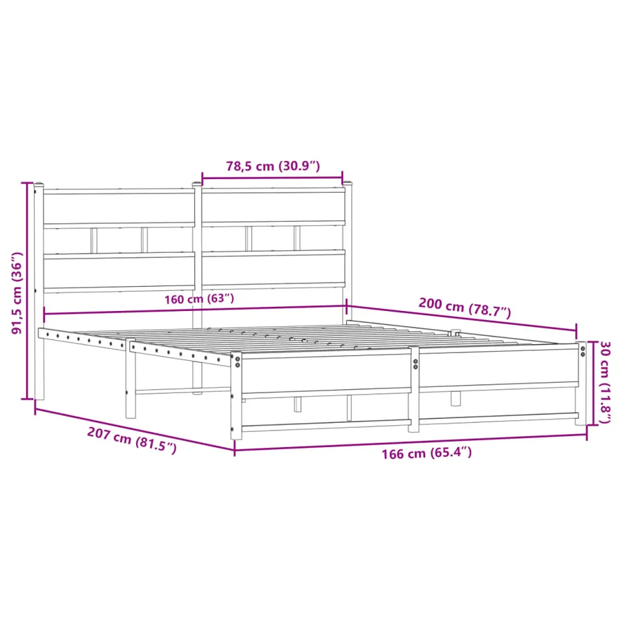 Cadre de lit en métal sans matelas chêne sonoma 160x200 cm - 9