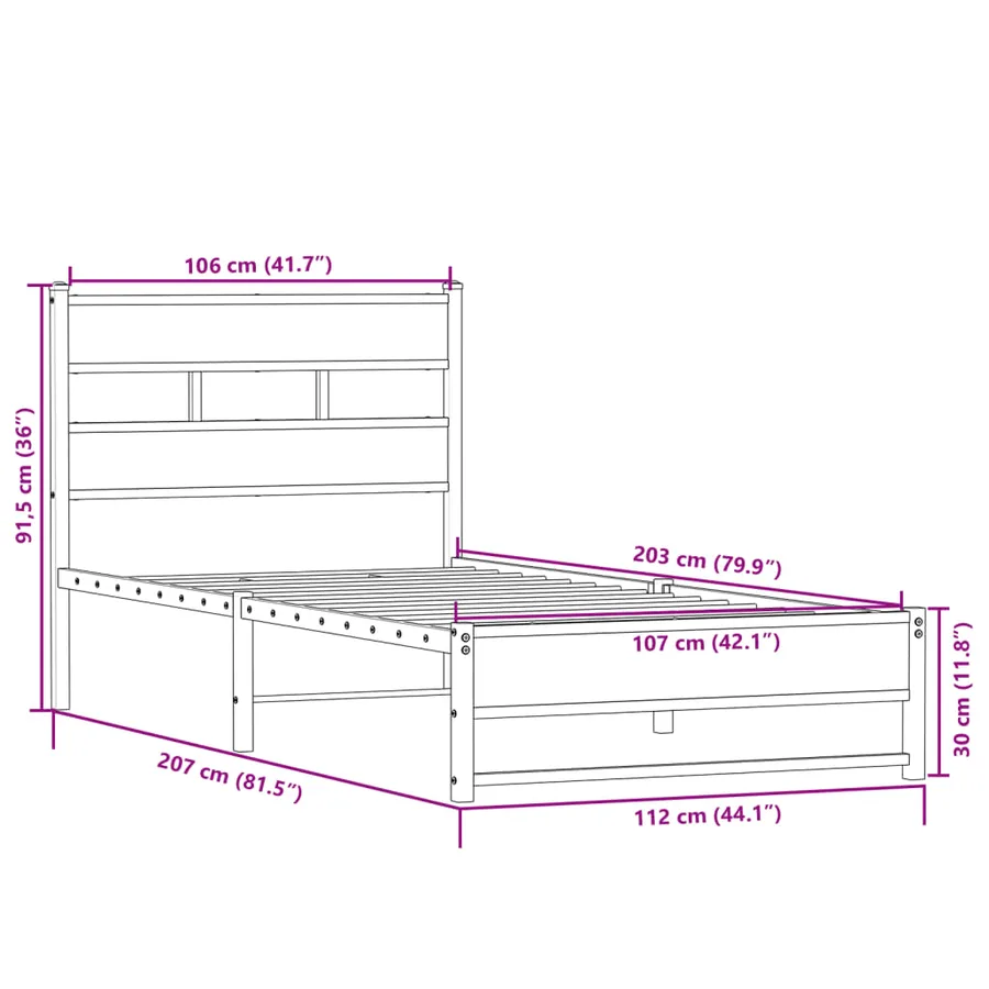 Cadre de lit en métal sans matelas chêne sonoma 107x203 cm - 9