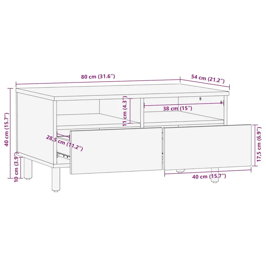 Table basse noir 80x54x40 cm bois massif de manguier brut - 11